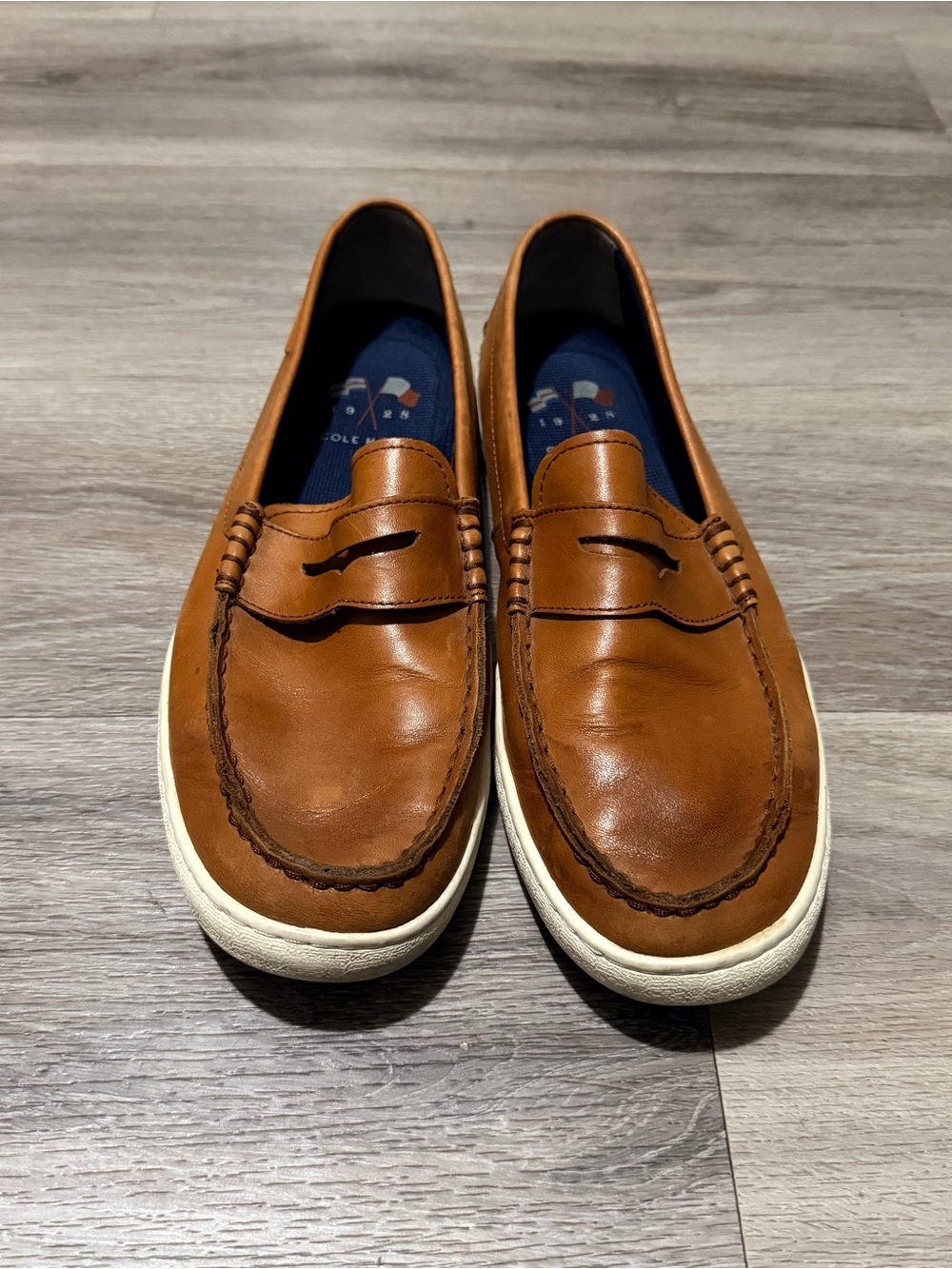 Cole Haan Brown Leather Penny Loafers with White Sole